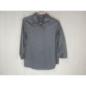 Foxcroft Top Size 4‎ S Gray Polka Dot Wrinkle Free Shaped Fit Button 3/4 Sleeve